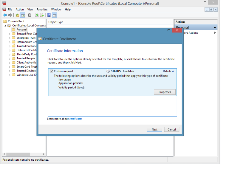 box Visible In the mercy of Generate a CSR via MMC certificate snap-in using Windows