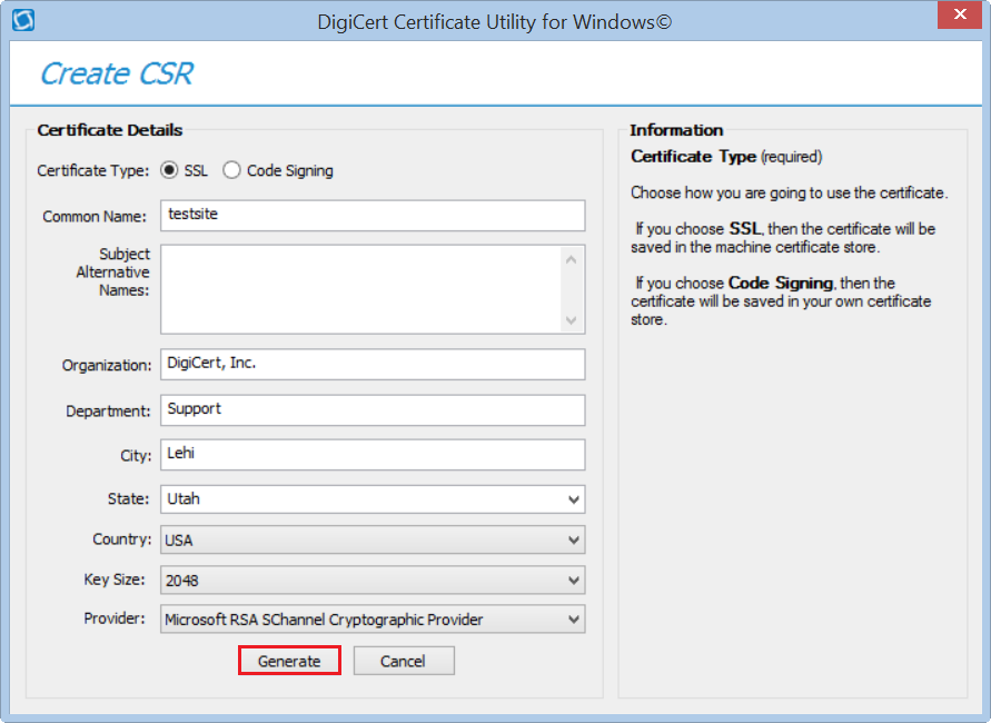 Create a renewal CSR in Windows