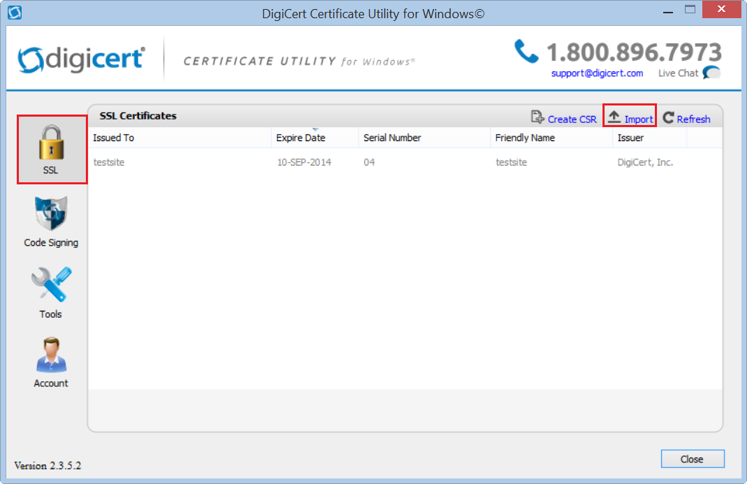 Import an IIS 8 .cer certificate