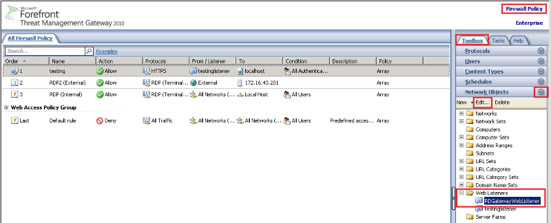 Forefront TMG Management console