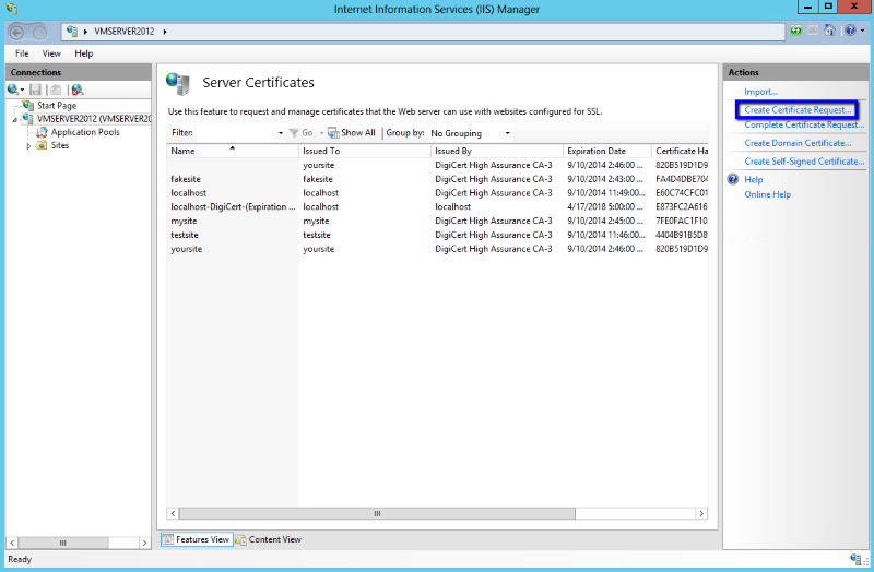 IIS 8 Create Certificate Request
