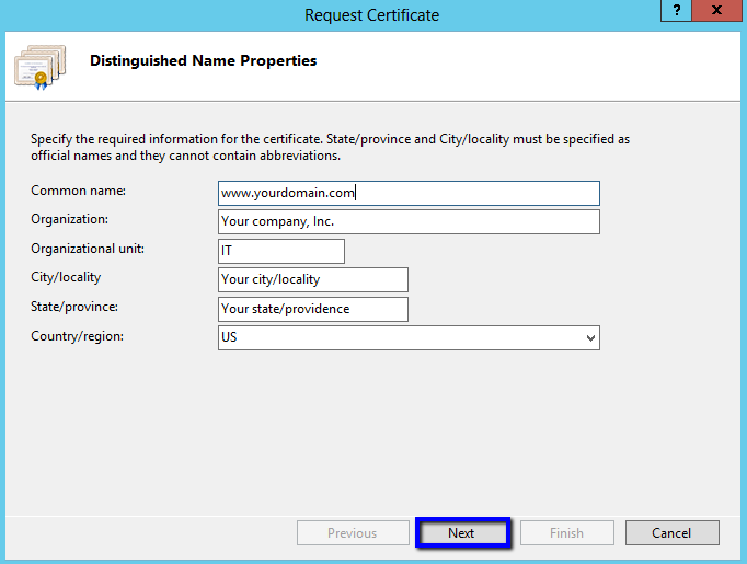 IIS 8 Distinguished Name Properties