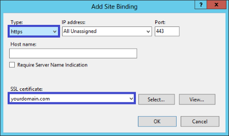 IIS 8 Add Site Binding Dialog