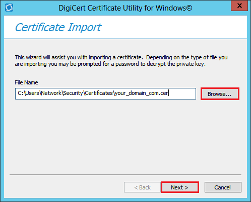Certificate Import wizard
