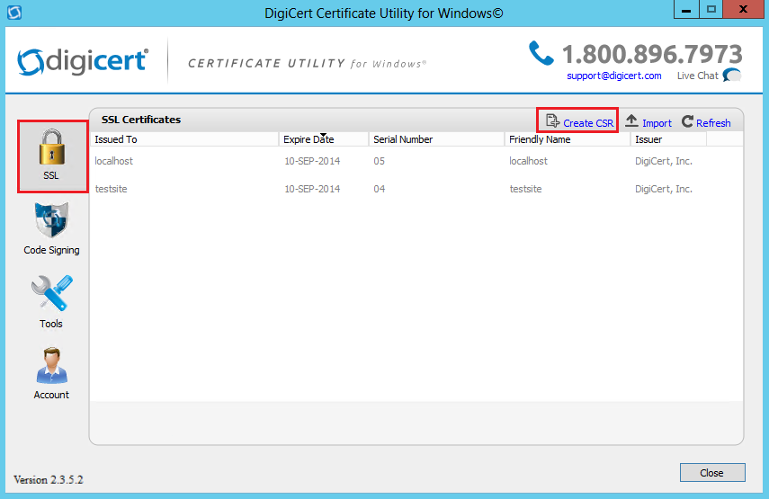 DigiCert Utility Create CSR